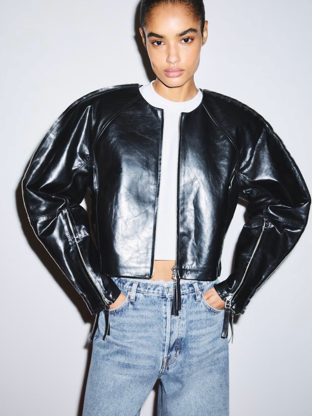 Kelly Wearstler x HM Black Leather Cropped Jacket - Womens